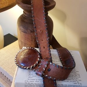 MENS VINTAGE LEATHER BELT AND BELT BUCKLE